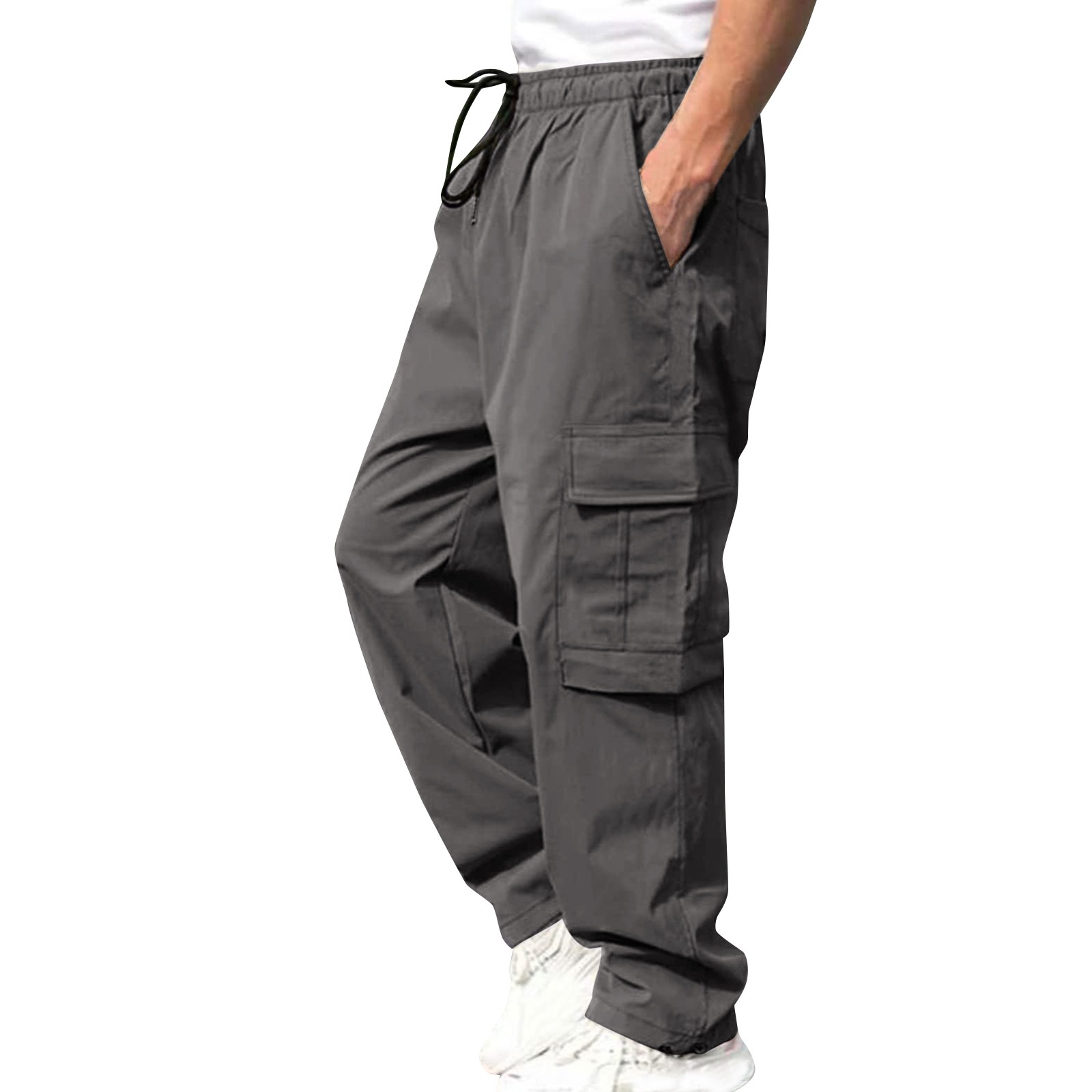 thumbnail image 2 of Pantalones cargo para hombre: para todas las estaciones, color liso, múltiples bolsillos, tejido de poliéster, corte regular para actividades al aire libre/entrenamiento., 2 of 8